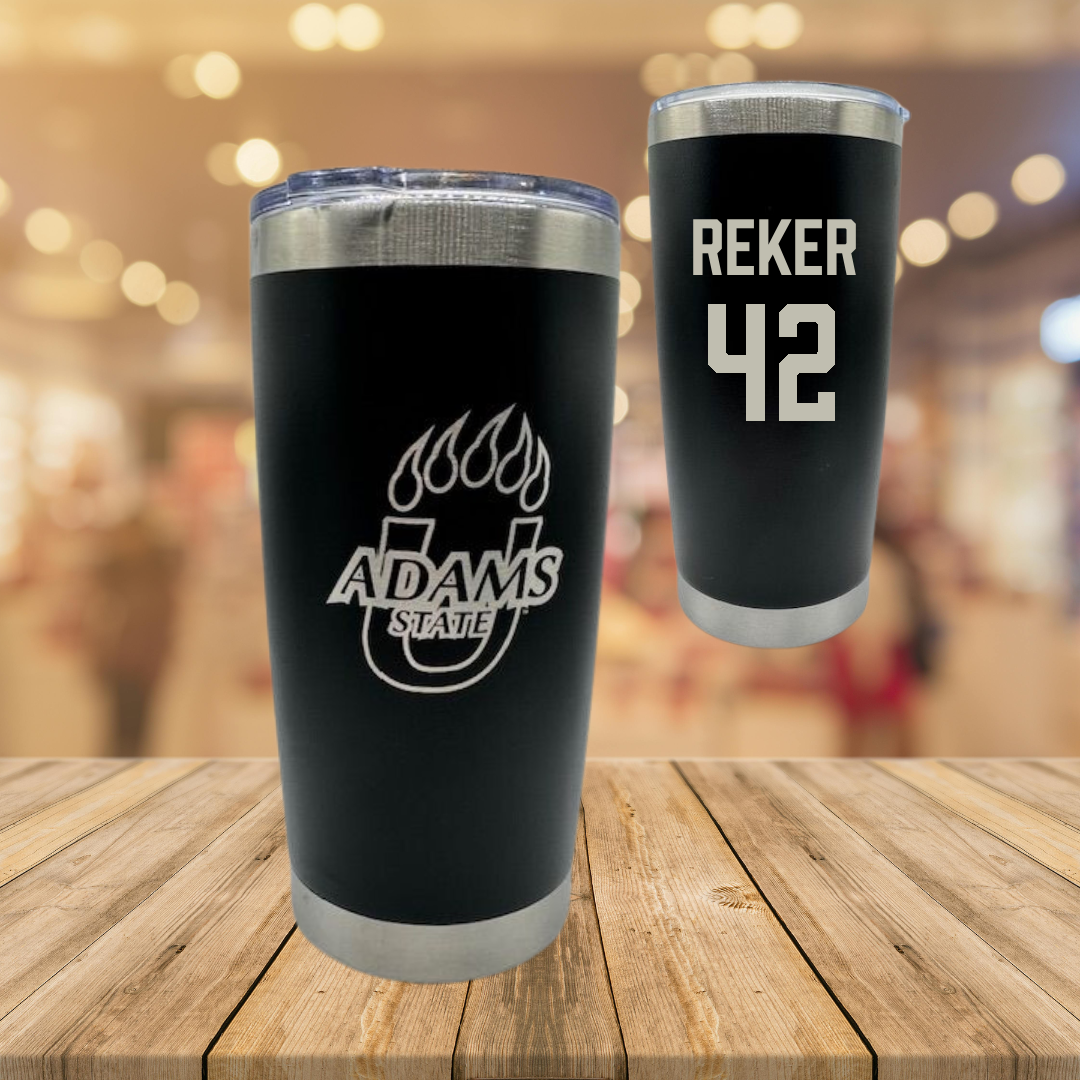 Adams State University Baseball Black Stainless Steel Tumbler - #42 Seth Reker
