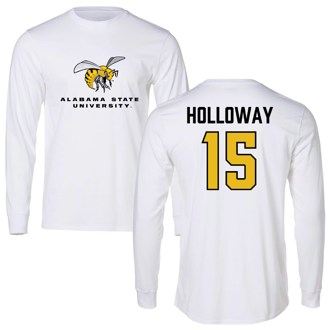Alabama State University Volleyball (W) White Block Long Sleeve - #15 Camille Holloway