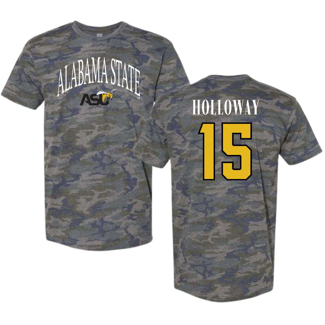 Alabama State University Volleyball (W) Vintage Camo Tee - #15 Camille Holloway