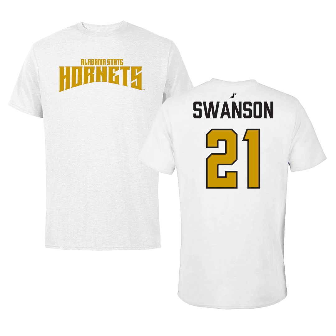 Alabama State University Volleyball (W) White Classic Performance Tee - #21 Breanna Swanson