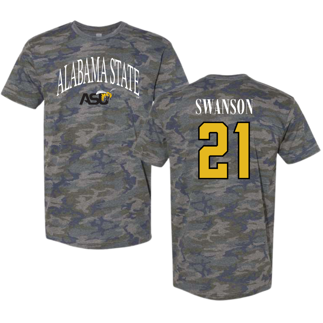 Alabama State University Volleyball (W) Vintage Camo Tee - #21 Breanna Swanson