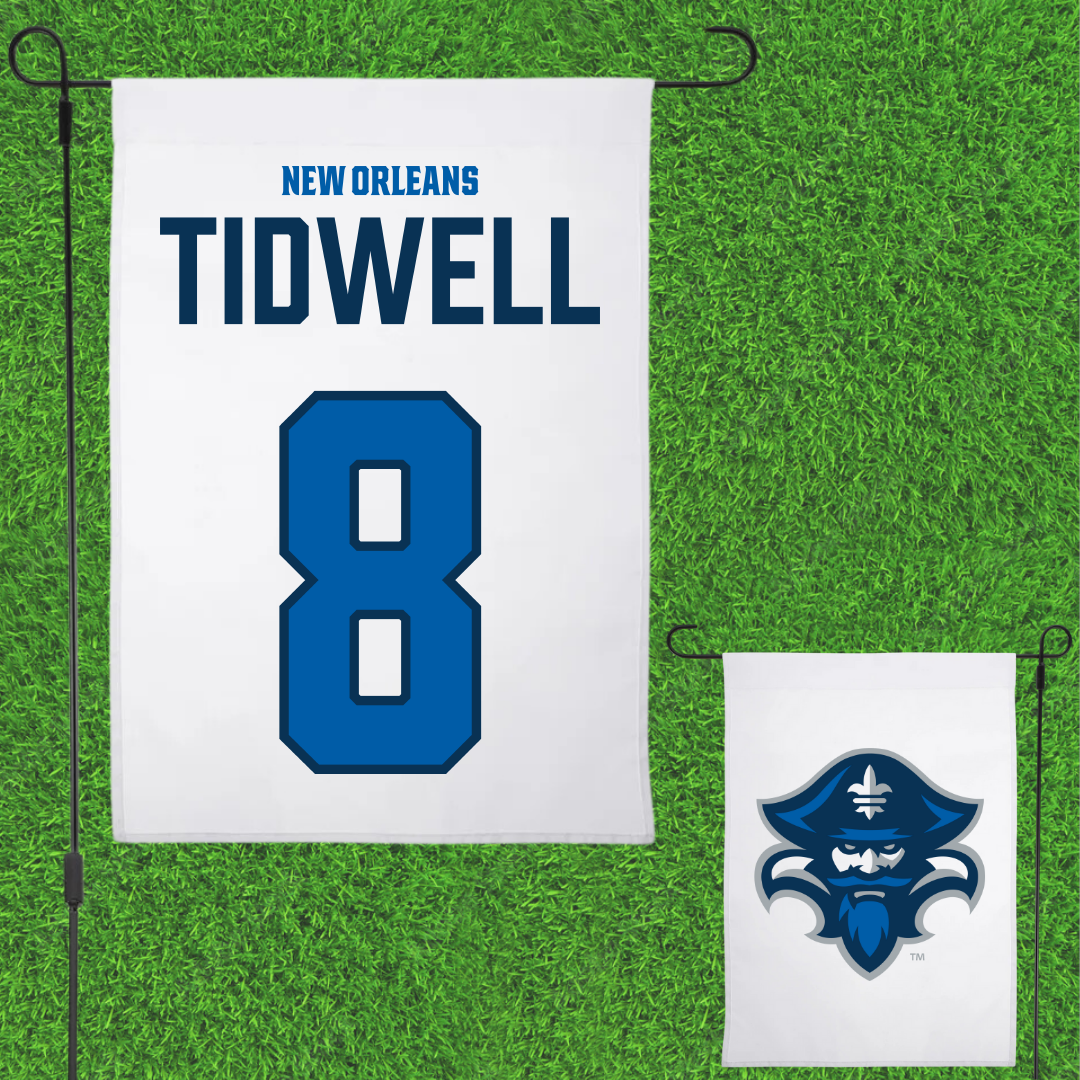 University of New Orleans Baseball White Garden Flag - #8 Eli Tidwell