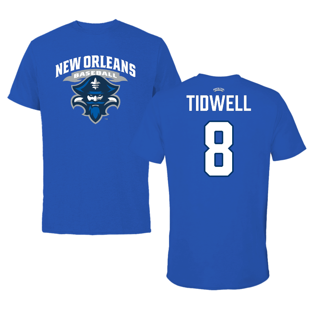 University of New Orleans Baseball Blue Mascot Tee - #8 Eli Tidwell