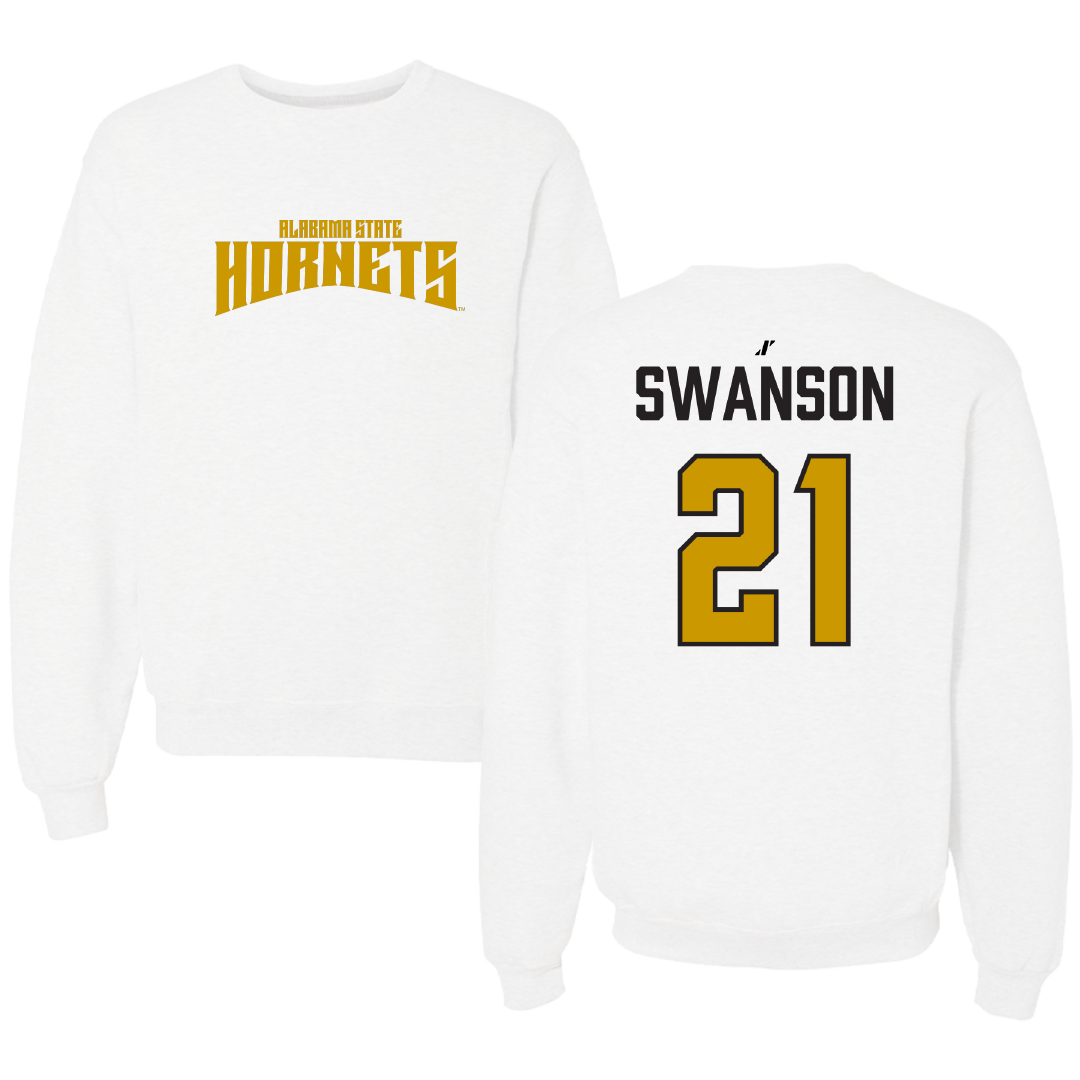 Alabama State University Volleyball (W) White Classic Crewneck - #21 Breanna Swanson