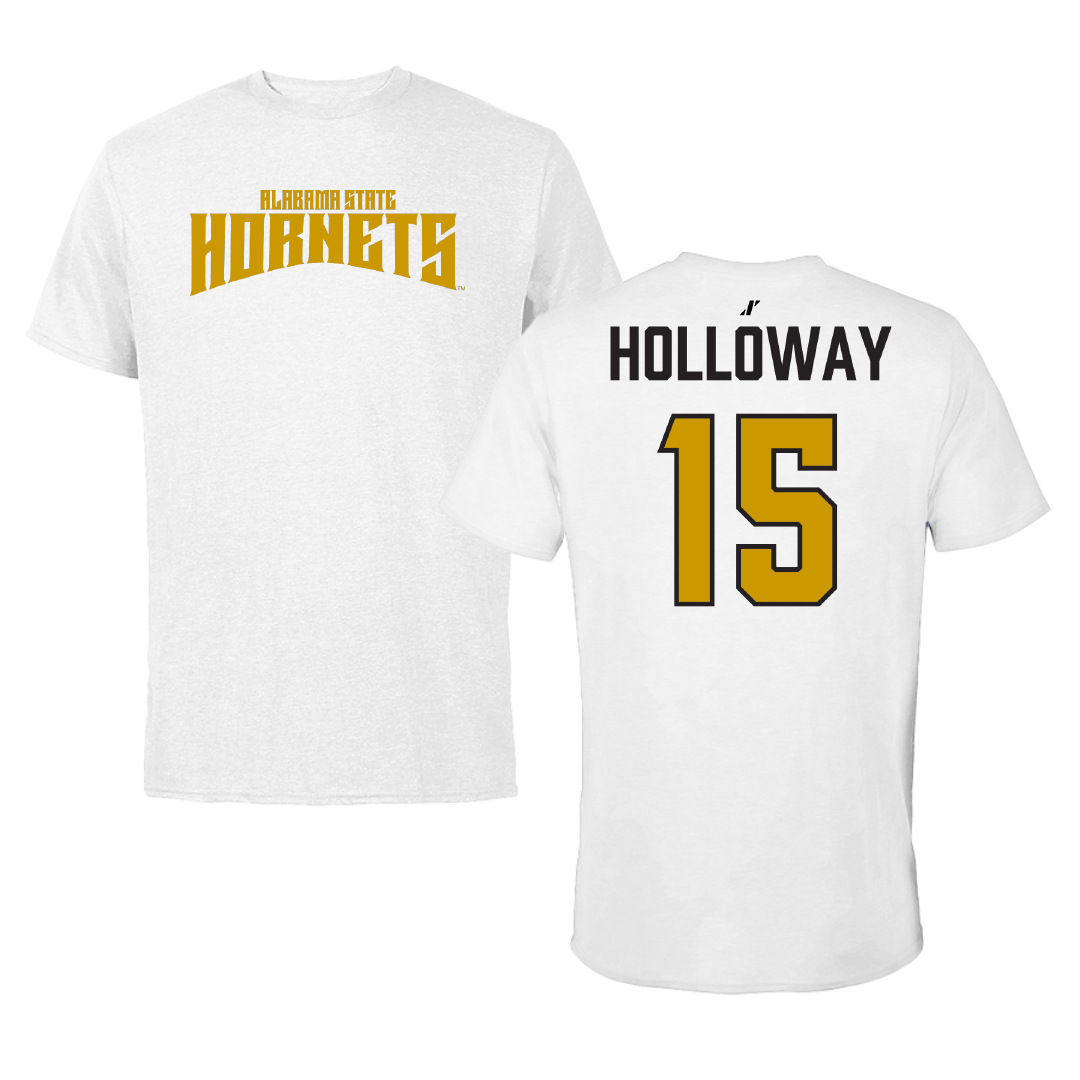 Alabama State University Volleyball (W) White Classic Performance Tee - #15 Camille Holloway