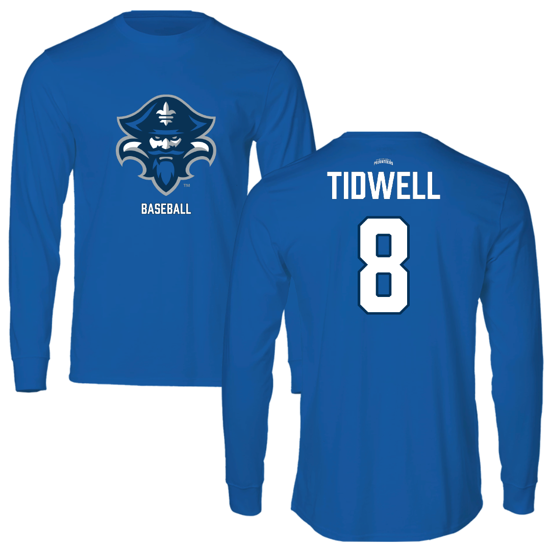 University of New Orleans Baseball Blue Performance Long Sleeve - #8 Eli Tidwell