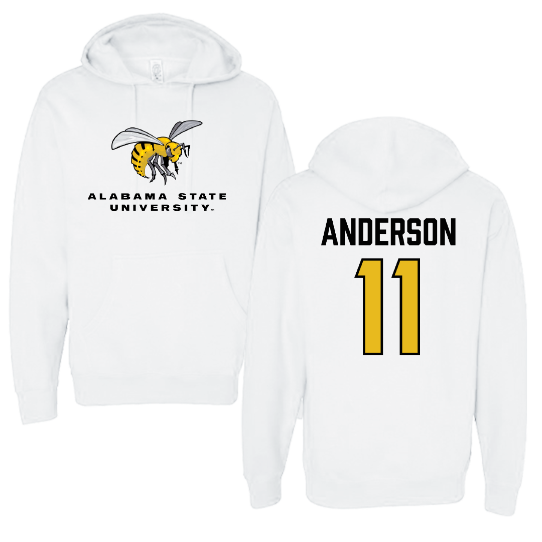 Alabama State University Volleyball (W) White Block Hoodie - #11 Zoey Anderson