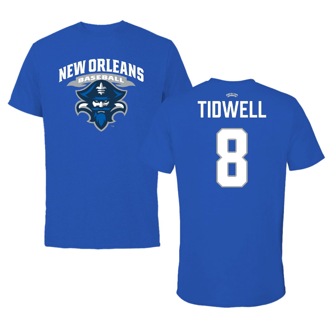 University of New Orleans Baseball Blue Tee - #8 Eli Tidwell