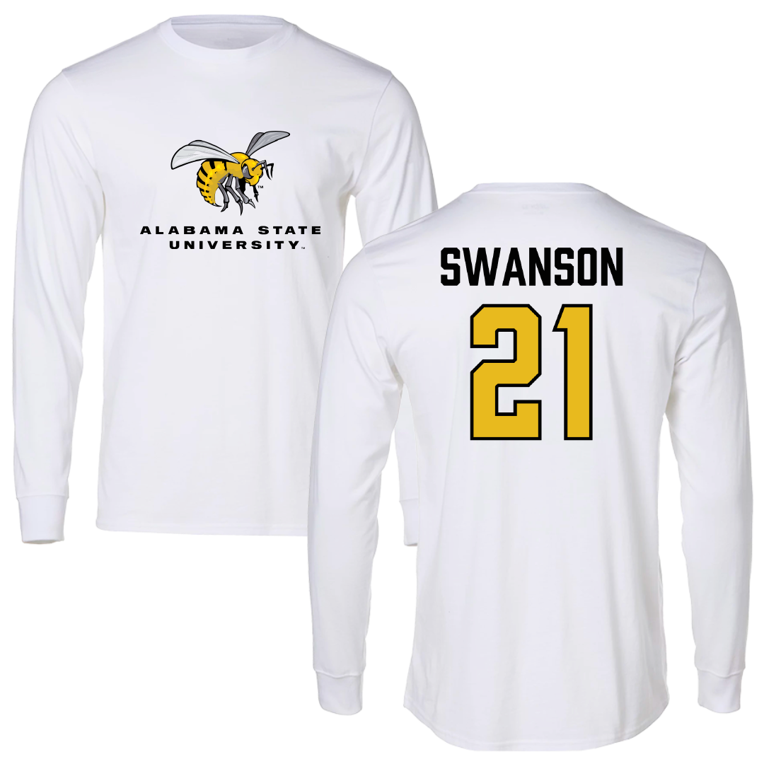 Alabama State University Volleyball (W) White Block Long Sleeve - #21 Breanna Swanson